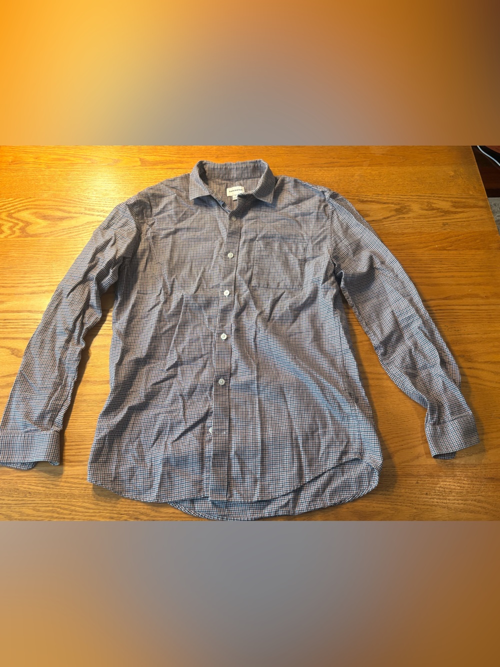 Frank and Oak Men's Blue and Red Houndstooth M Long-Sleeve Button-Down Shirt